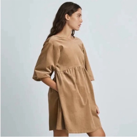 Everlane The Corduroy Babydoll Mini Dress Biscotti - Picture 3 of 14